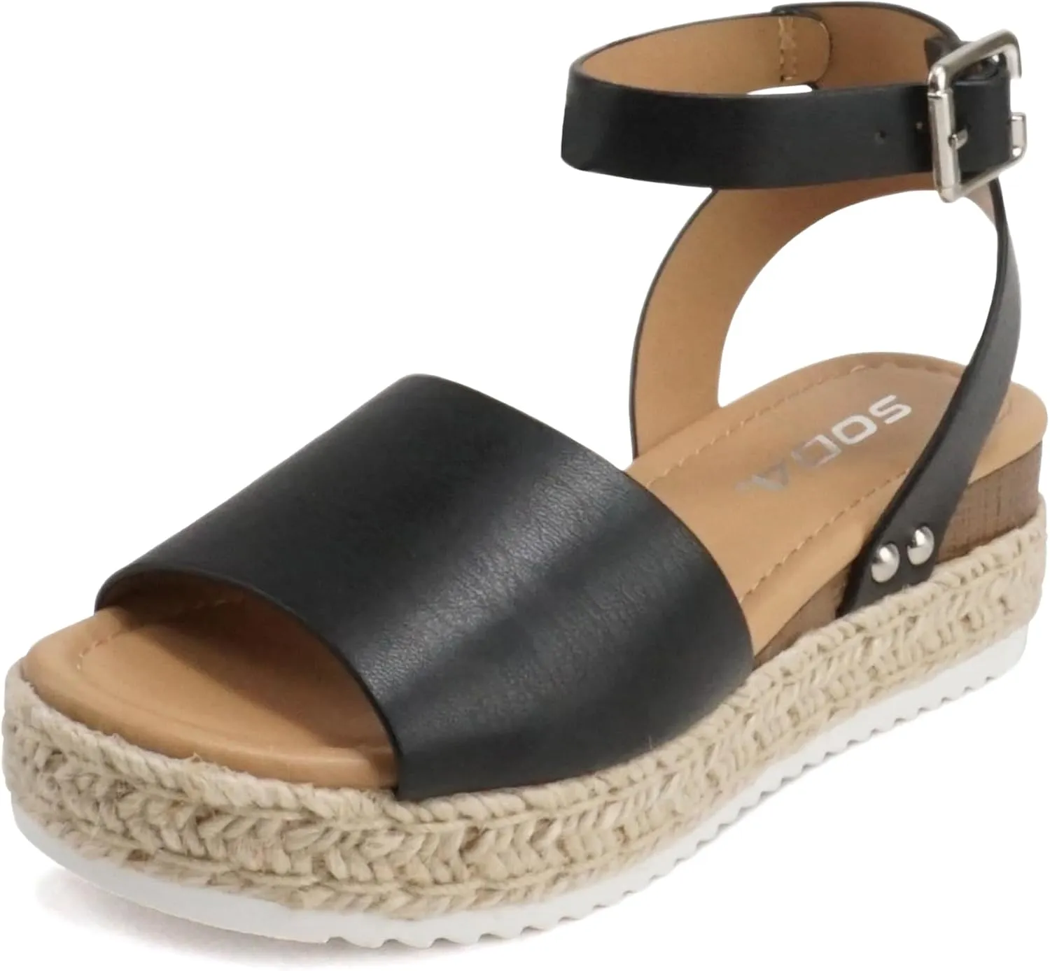 SODA Clip Womens Casual Espadrilles Trim Flatform Studded Wedge