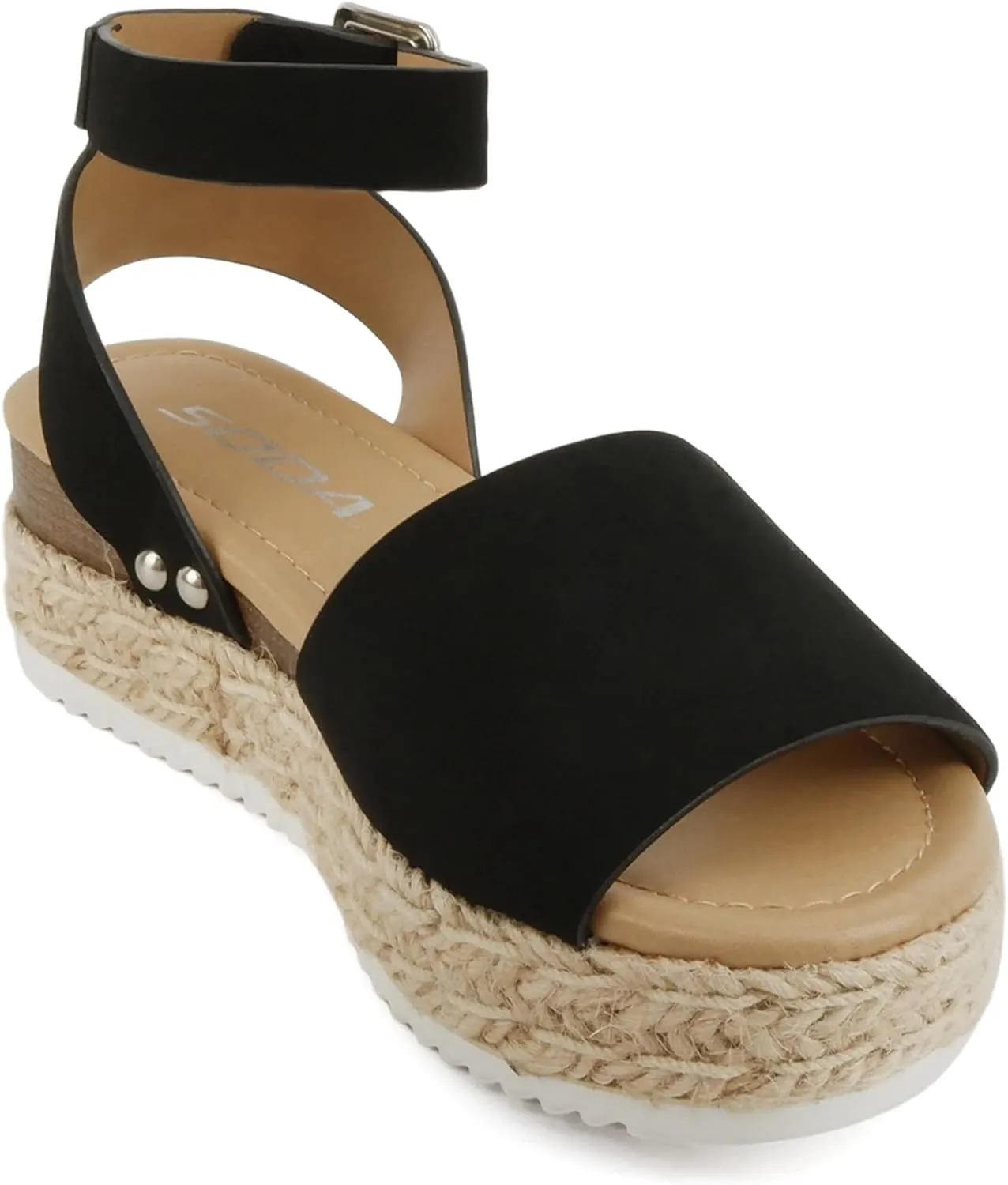 SODA Clip Womens Casual Espadrilles Trim Flatform Studded Wedge