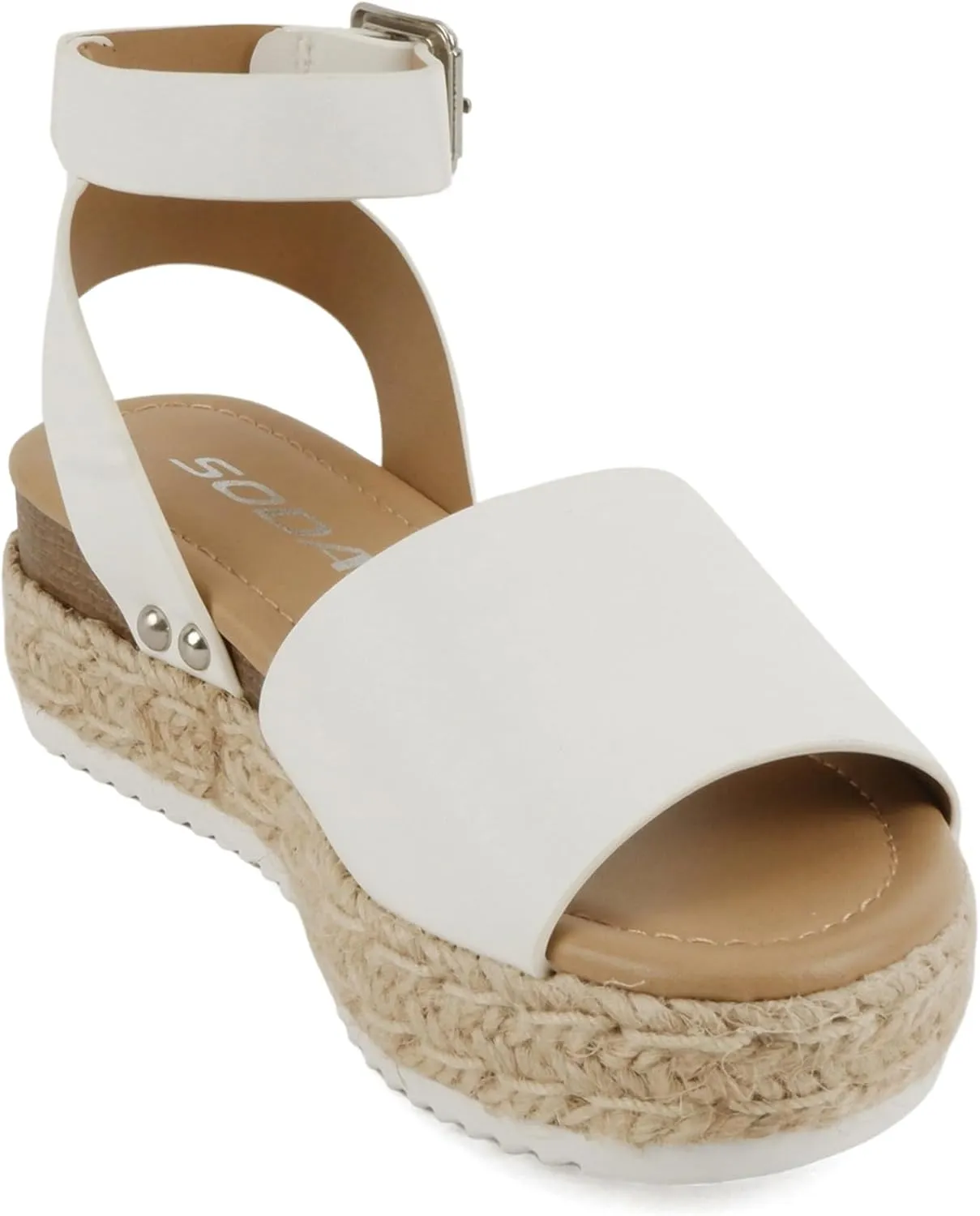 SODA Clip Womens Casual Espadrilles Trim Flatform Studded Wedge