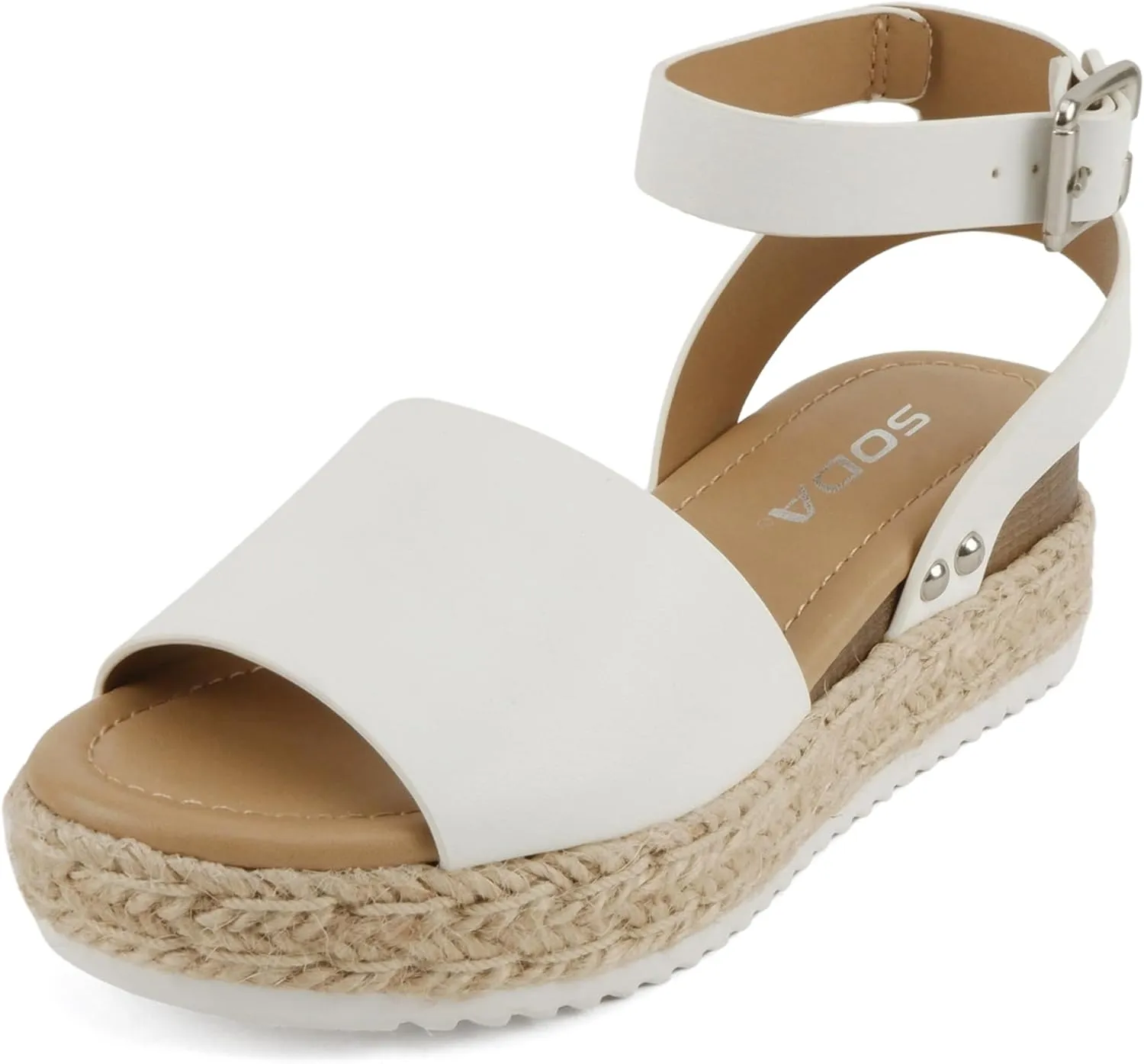 SODA Clip Womens Casual Espadrilles Trim Flatform Studded Wedge