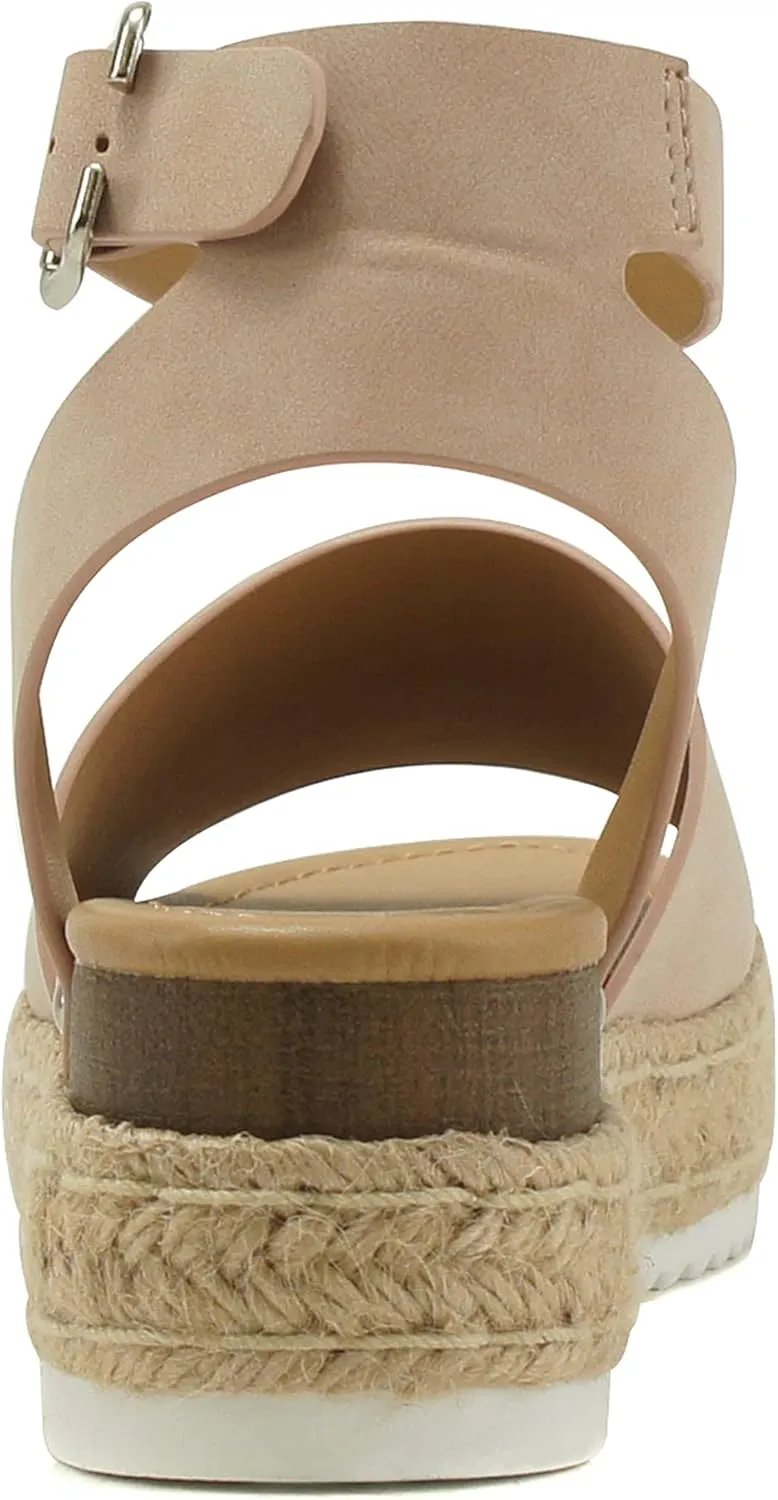 Soda Topic Open Toe Buckle Ankle Strap Espadrilles Flatform Wedge Casual Sandal