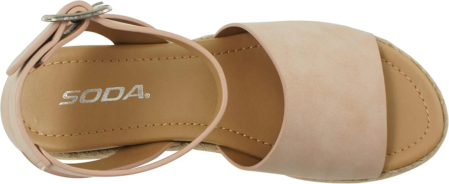 Soda Topic Open Toe Buckle Ankle Strap Espadrilles Flatform Wedge Casual Sandal