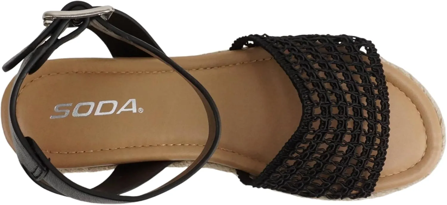 Soda Topic Open Toe Buckle Ankle Strap Espadrilles Flatform Wedge Casual Sandal