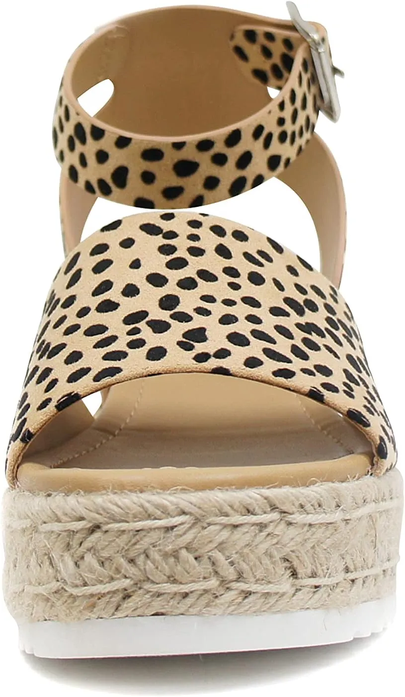 Soda Topic Open Toe Buckle Ankle Strap Espadrilles Flatform Wedge Casual Sandal