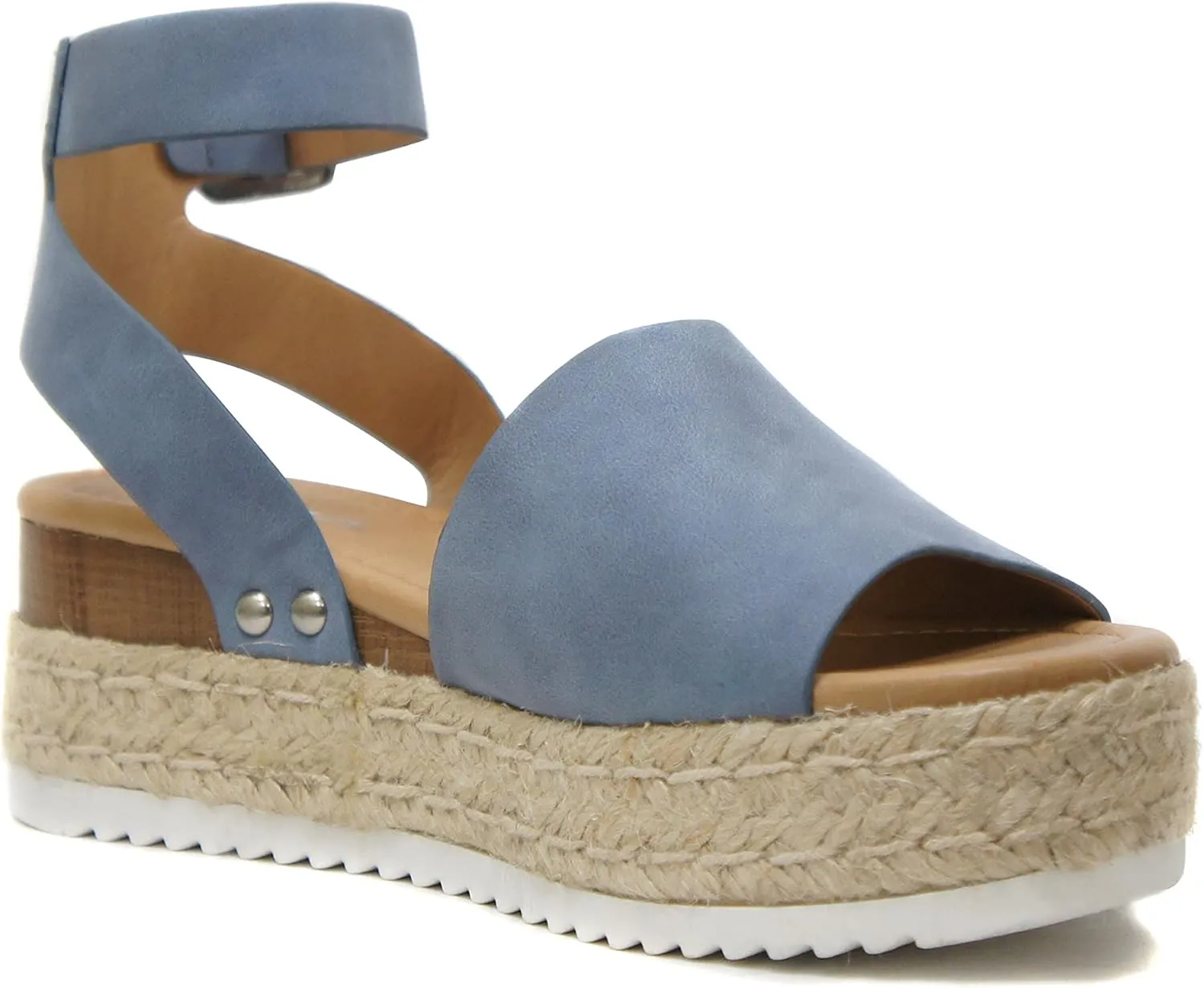 Soda Topic Open Toe Buckle Ankle Strap Espadrilles Flatform Wedge Casual Sandal