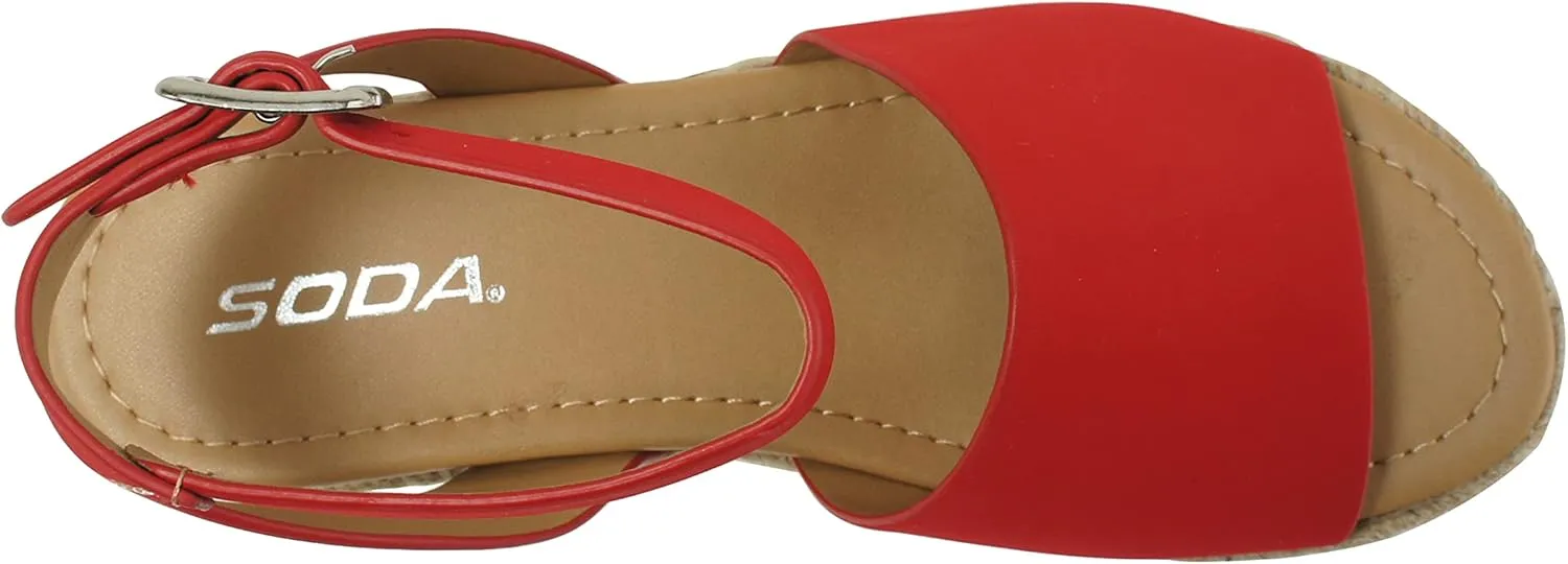 Soda Topic Open Toe Buckle Ankle Strap Espadrilles Flatform Wedge Casual Sandal