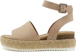 Soda Topic Open Toe Buckle Ankle Strap Espadrilles Flatform Wedge Casual Sandal