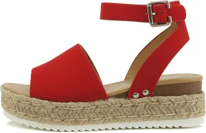 Soda Topic Open Toe Buckle Ankle Strap Espadrilles Flatform Wedge Casual Sandal