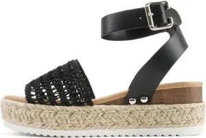 Soda Topic Open Toe Buckle Ankle Strap Espadrilles Flatform Wedge Casual Sandal