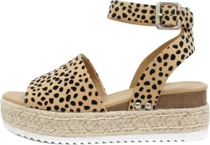 Soda Topic Open Toe Buckle Ankle Strap Espadrilles Flatform Wedge Casual Sandal