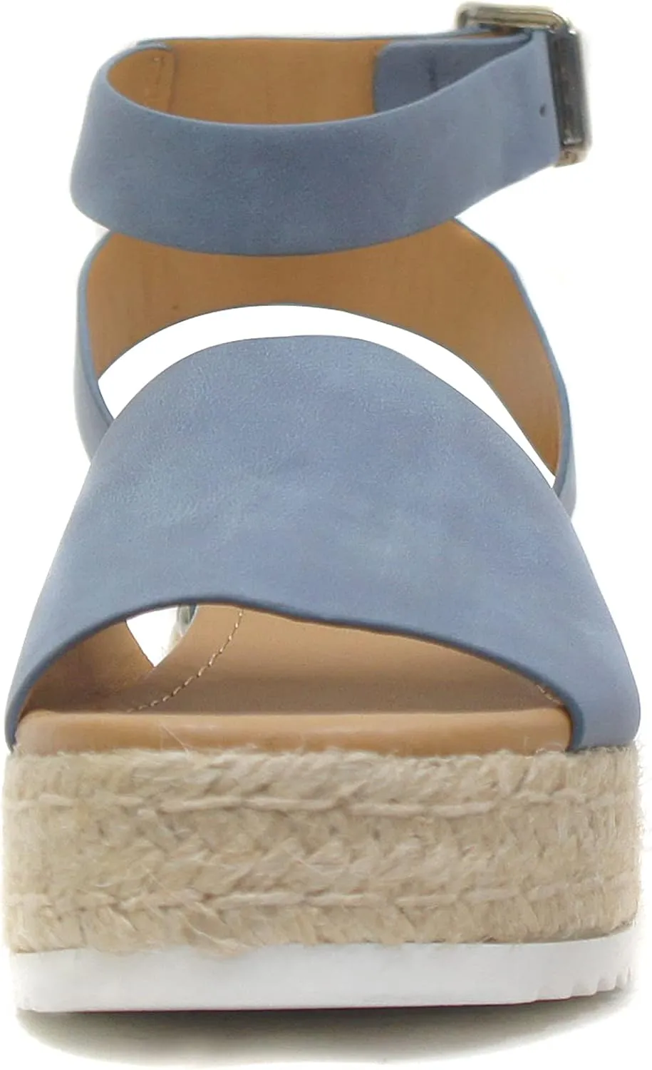 Soda Topic Open Toe Buckle Ankle Strap Espadrilles Flatform Wedge Casual Sandal