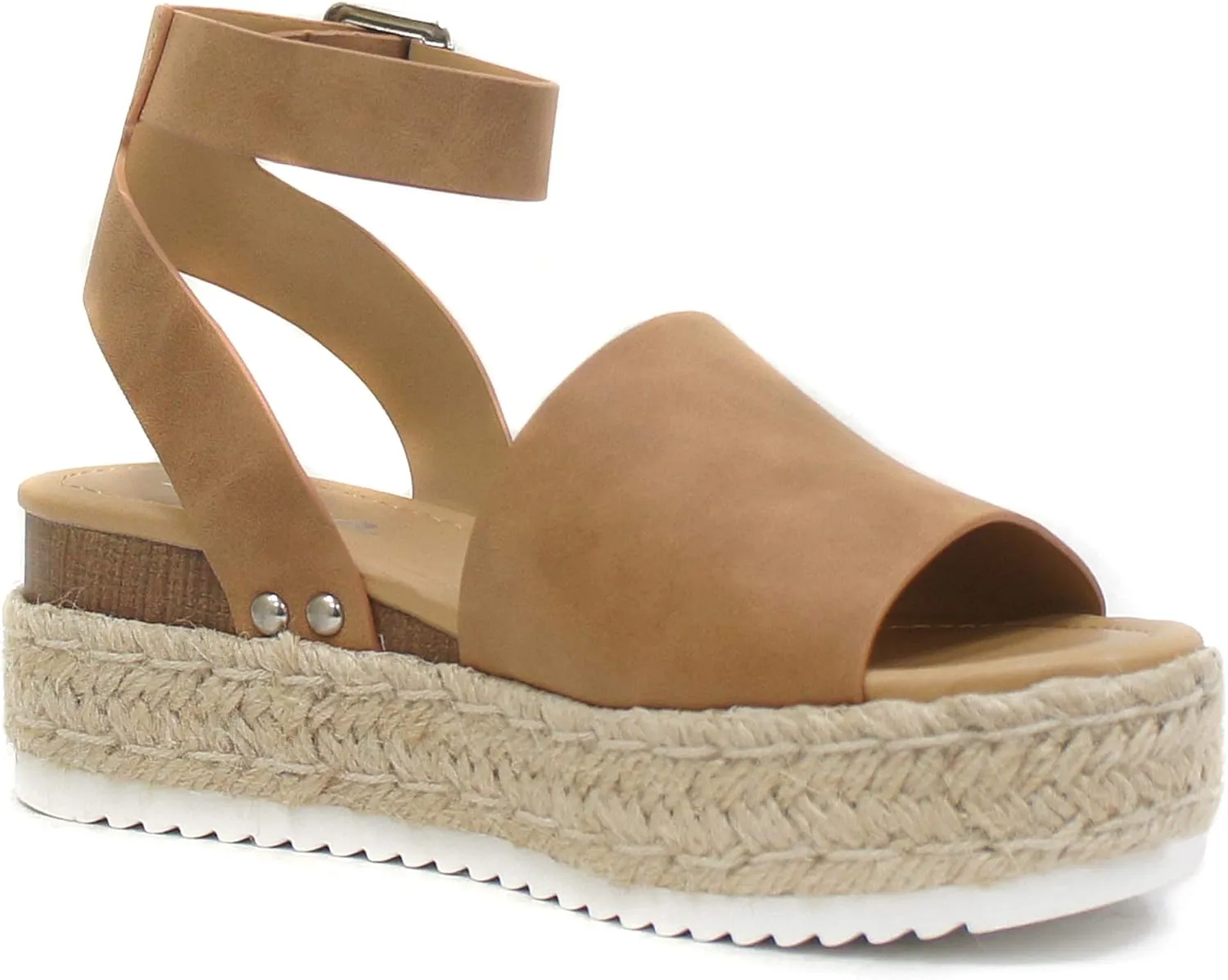 Soda Topic Open Toe Buckle Ankle Strap Espadrilles Flatform Wedge Casual Sandal