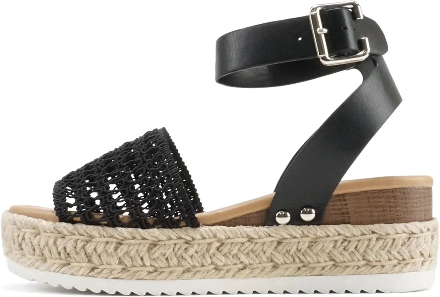 Soda Topic Open Toe Buckle Ankle Strap Espadrilles Flatform Wedge Casual Sandal