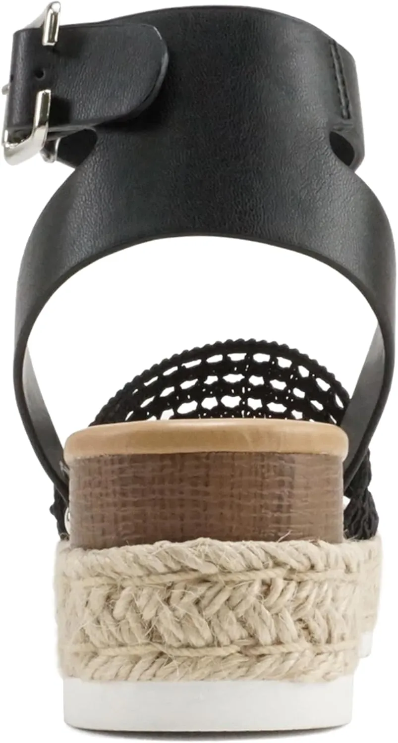 Soda Topic Open Toe Buckle Ankle Strap Espadrilles Flatform Wedge Casual Sandal