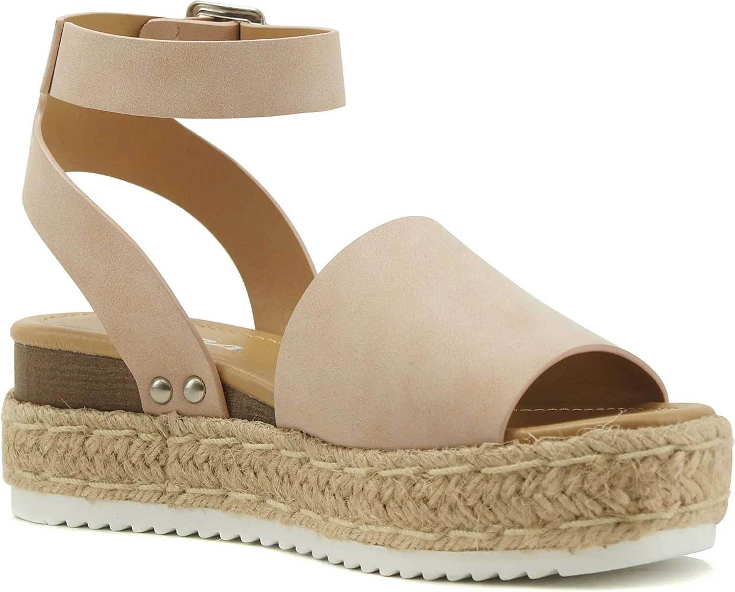Soda Topic Open Toe Buckle Ankle Strap Espadrilles Flatform Wedge Casual Sandal