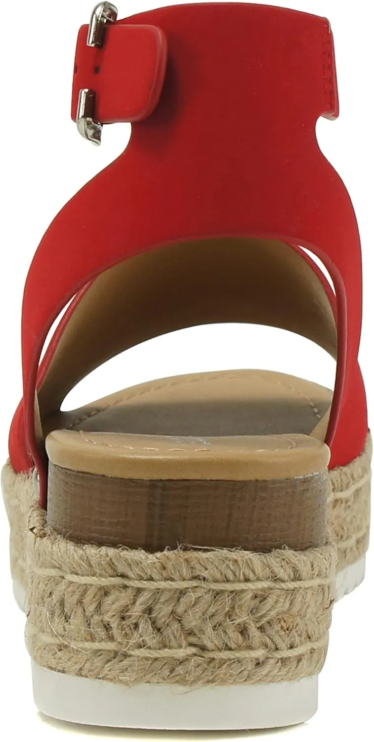 Soda Topic Open Toe Buckle Ankle Strap Espadrilles Flatform Wedge Casual Sandal