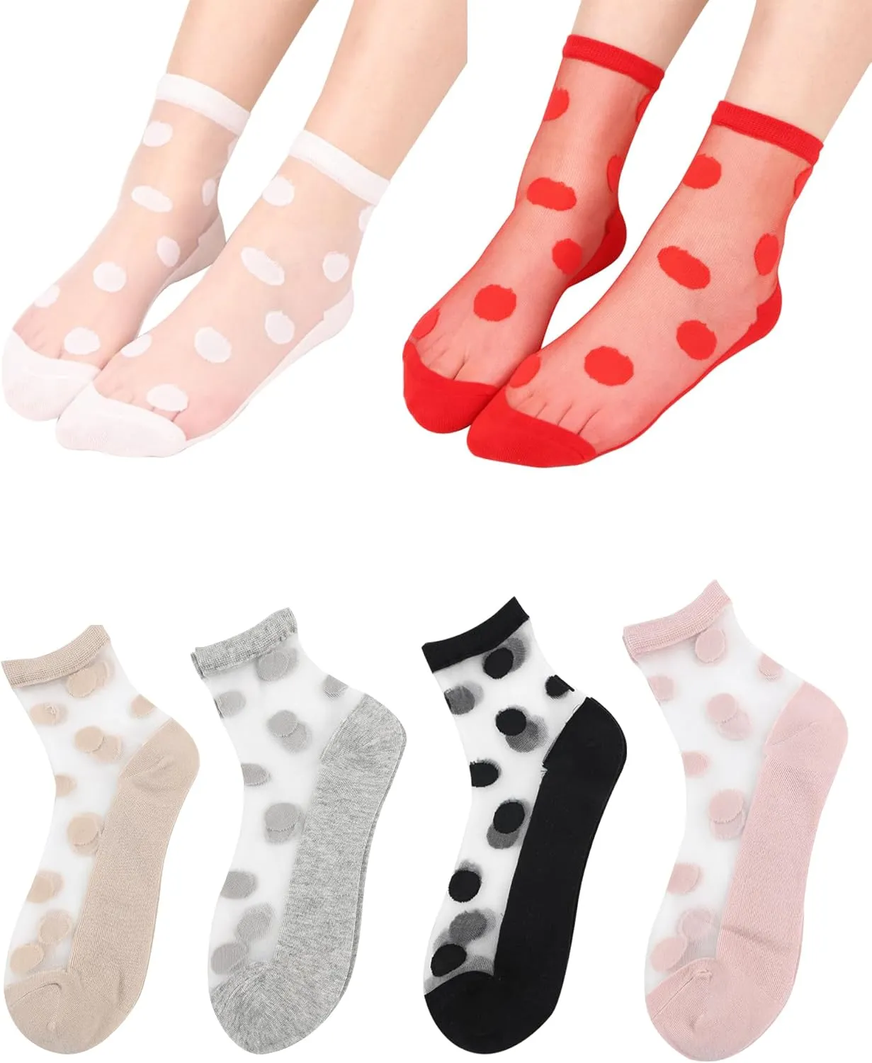 SOUTHRO 6 Pairs Sheer Mesh Socks for Women - Ankle High Transparent Tulle Socks