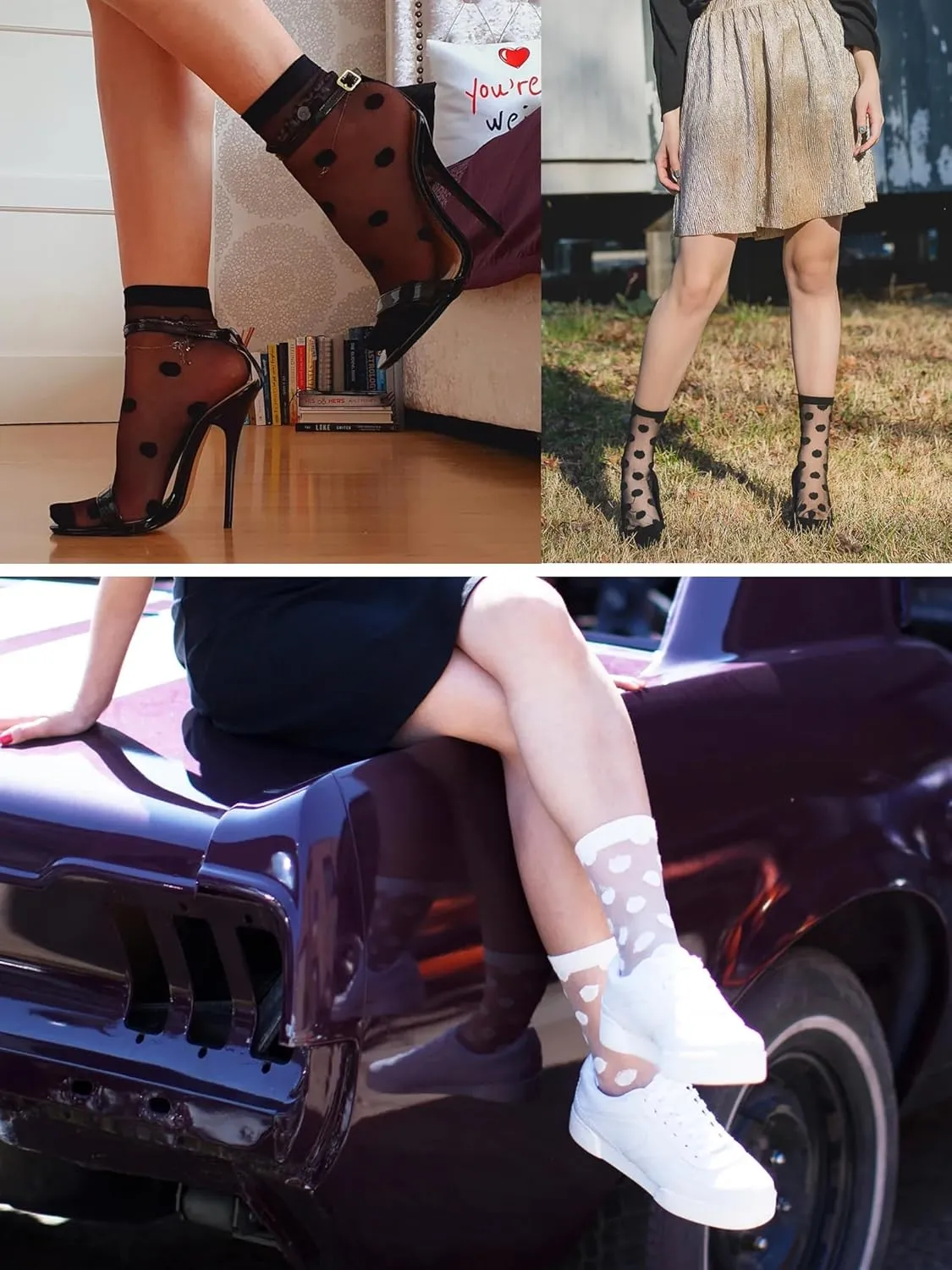 SOUTHRO 6 Pairs Sheer Mesh Socks for Women - Ankle High Transparent Tulle Socks