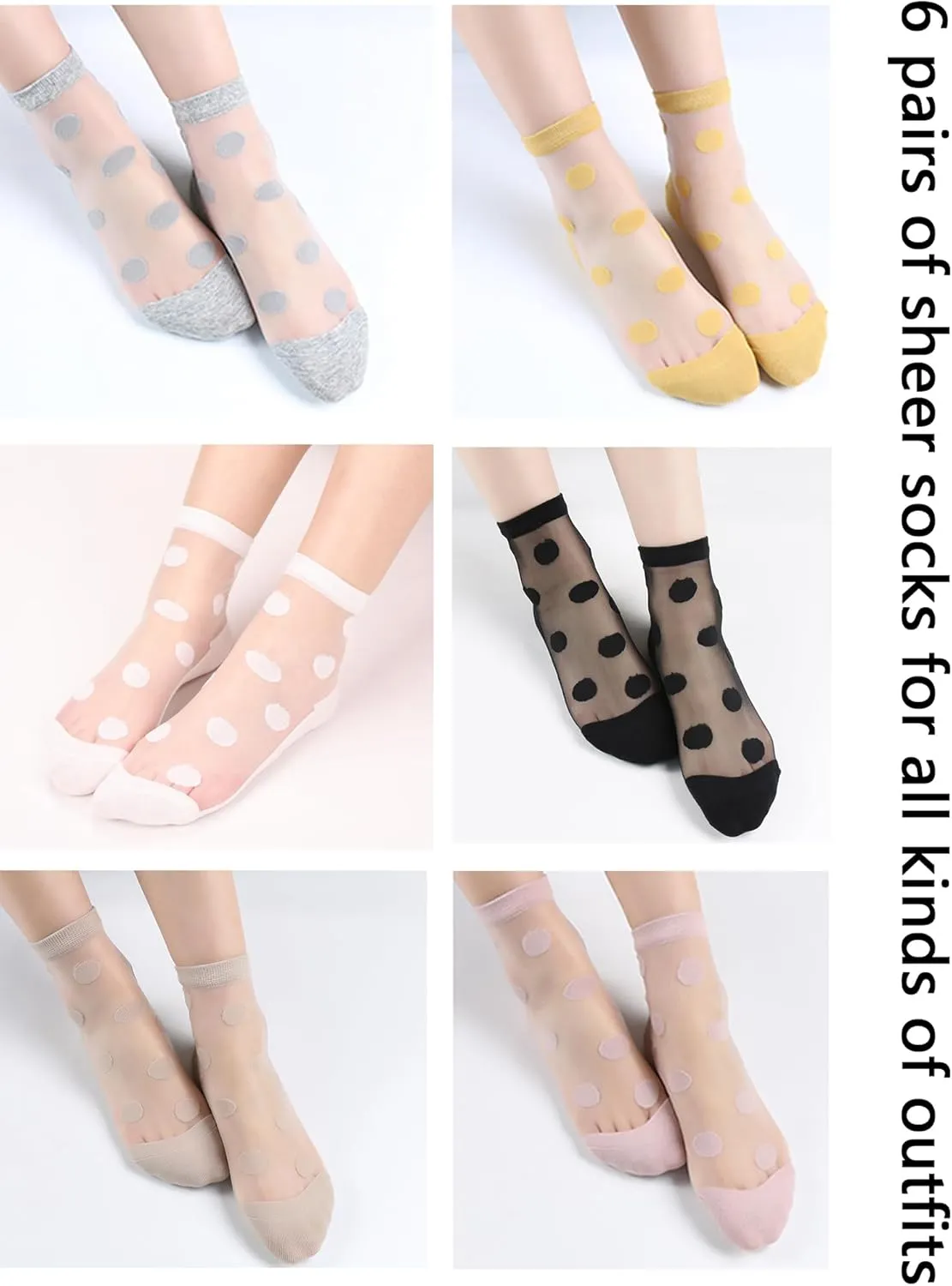 SOUTHRO 6 Pairs Sheer Mesh Socks for Women - Ankle High Transparent Tulle Socks