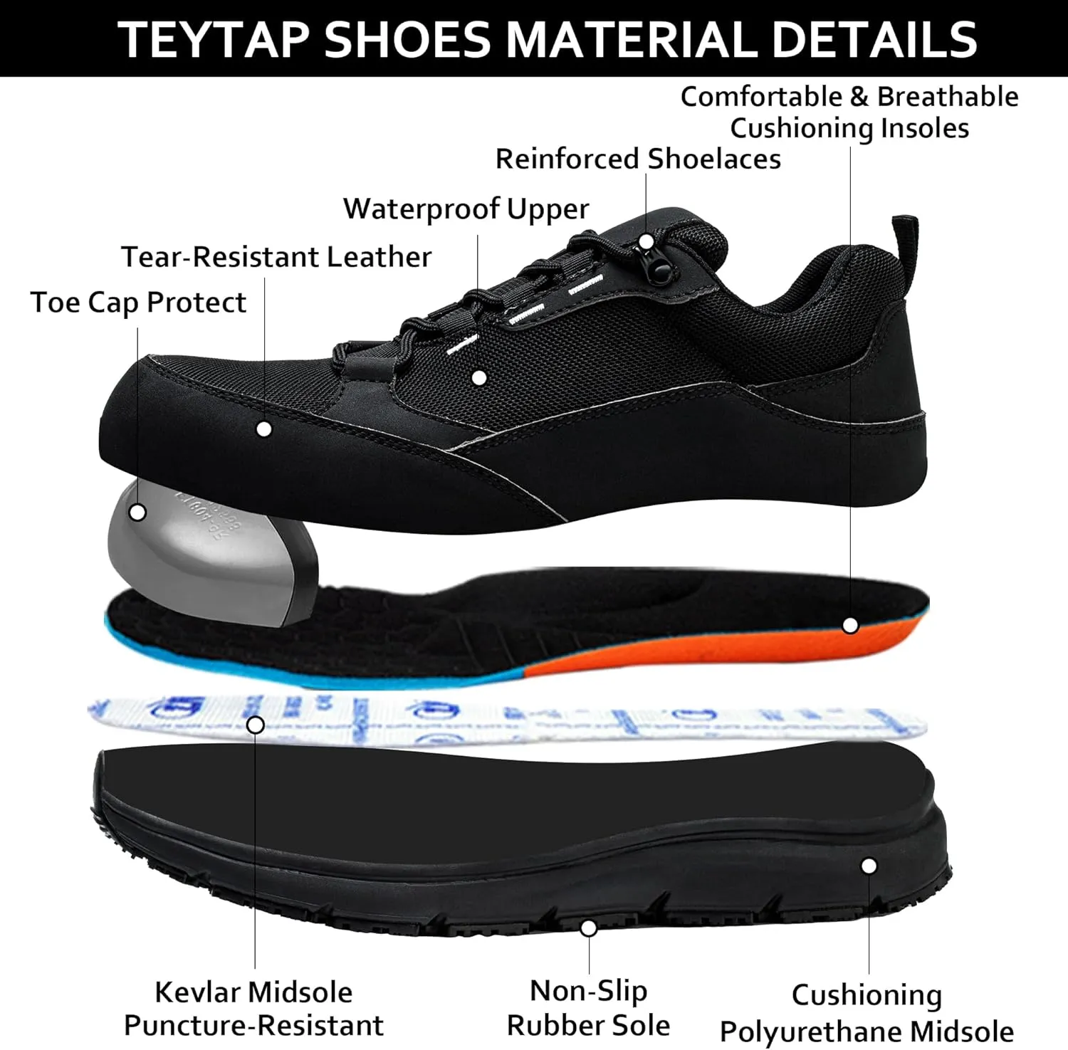 Steel Toe Non Slip Work Shoes for Men Women丨Waterproof Lightweight Safety Sneakers