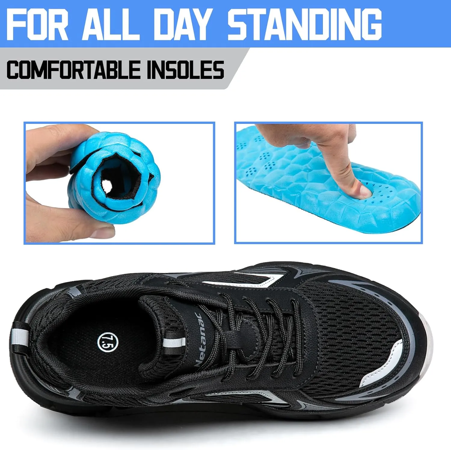 Steel Toe Shoes for Men Women, Comfortable Breathable Safety Sneakers, Lightweight Wide Work Shoes with Durable Soft Sole