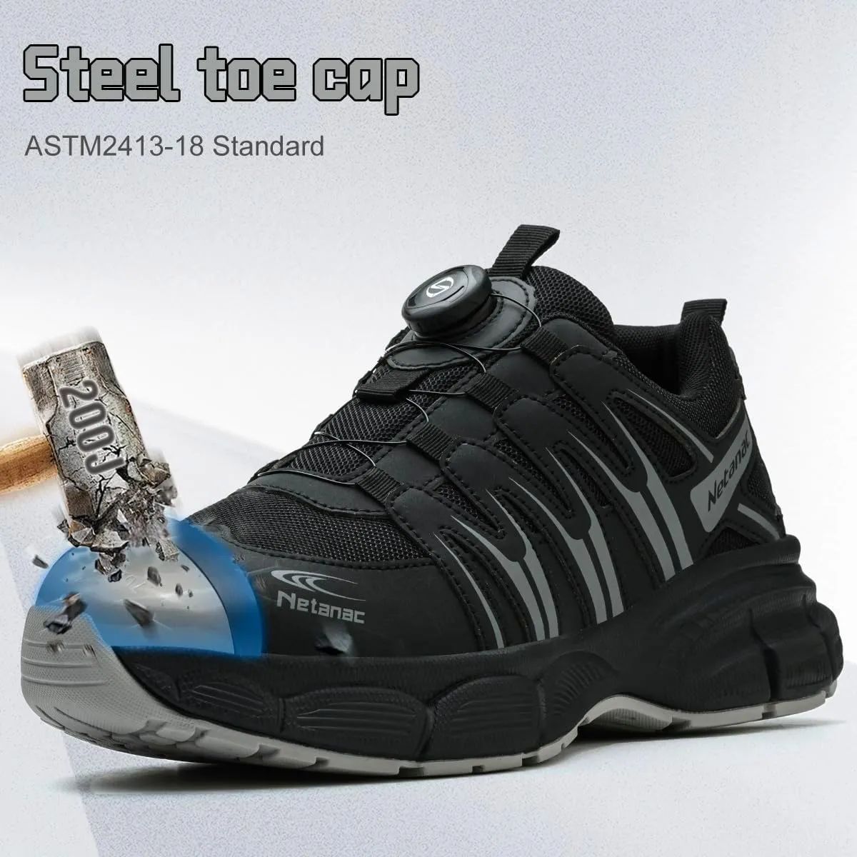 Steel Toe Shoes for Men Women, Comfortable Breathable Safety Sneakers, Lightweight Wide Work Shoes with Durable Soft Sole
