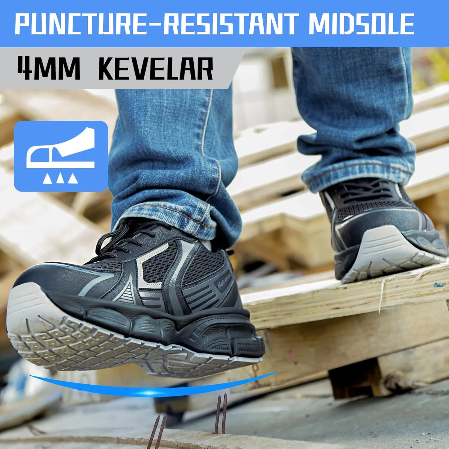 Steel Toe Shoes for Men Women, Comfortable Breathable Safety Sneakers, Lightweight Wide Work Shoes with Durable Soft Sole