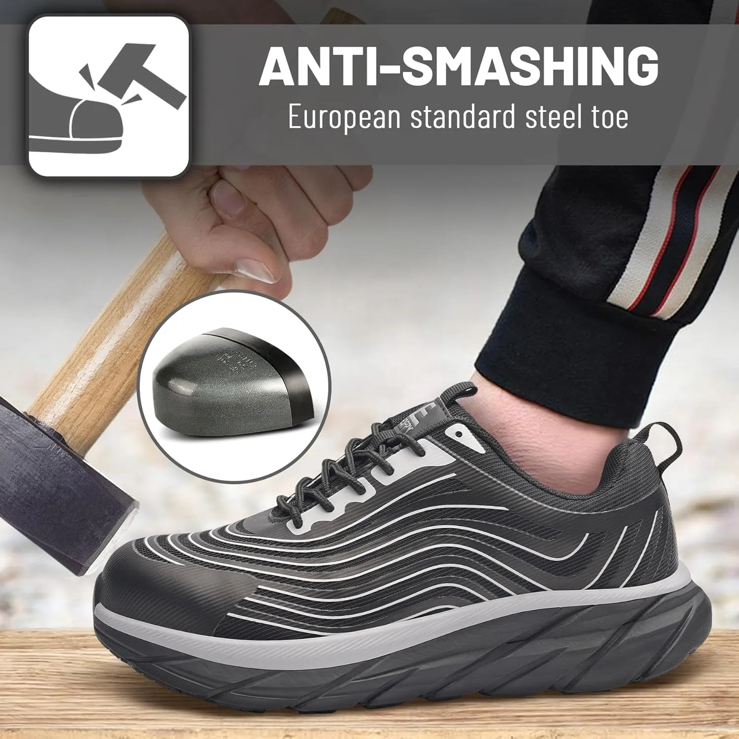 Steel Toe Shoes for Men Women Work Safety Shoes Comfortable Lightweight Puncture Proof Slip Resistant Indestructible Warehouse Industry Construction Shoes