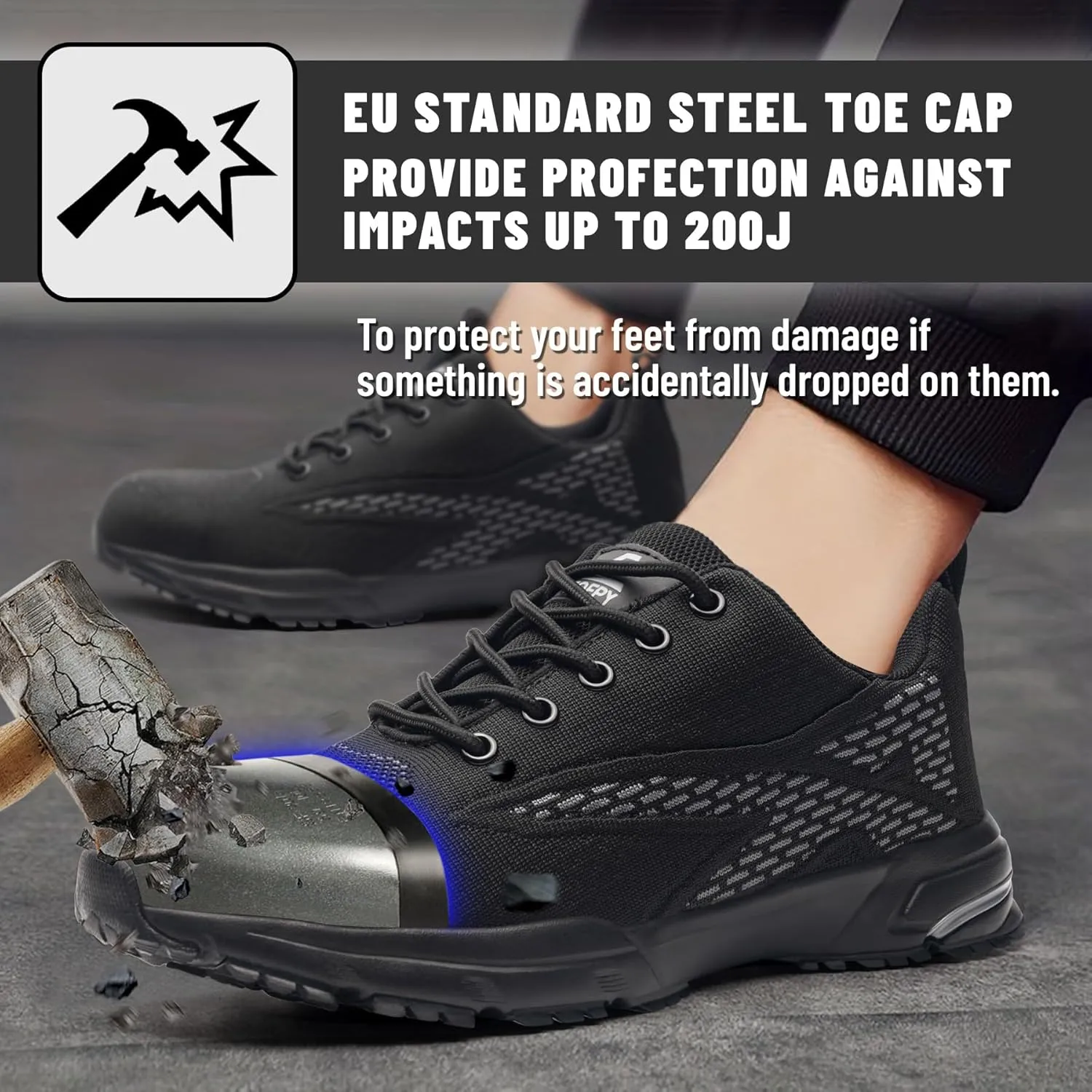 Steel Toe Shoes for Men Women Work Safety Shoes Comfortable Lightweight Puncture Proof Slip Resistant Indestructible Warehouse Industry Construction Shoes