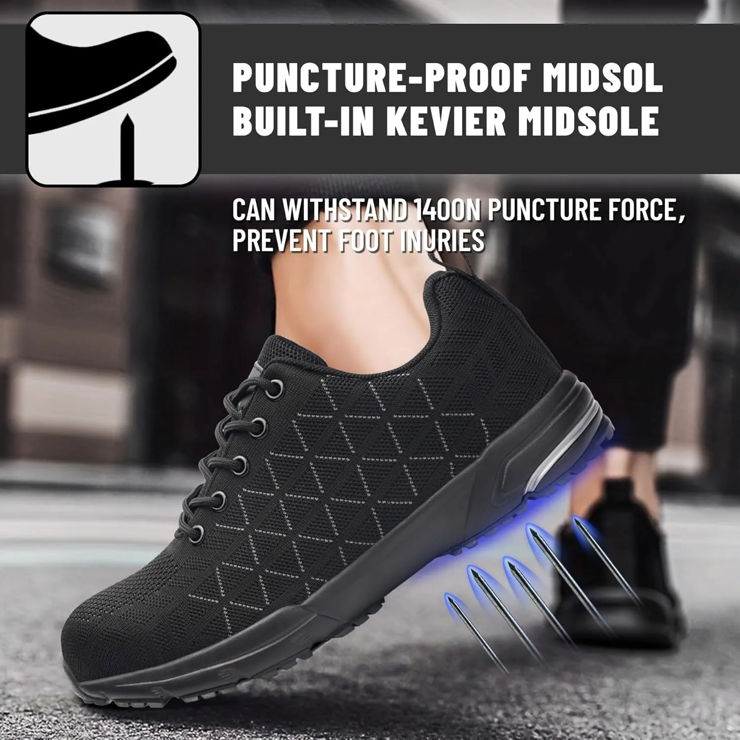 Steel Toe Shoes for Men Women Work Safety Shoes Comfortable Lightweight Puncture Proof Slip Resistant Indestructible Warehouse Industry Construction Shoes
