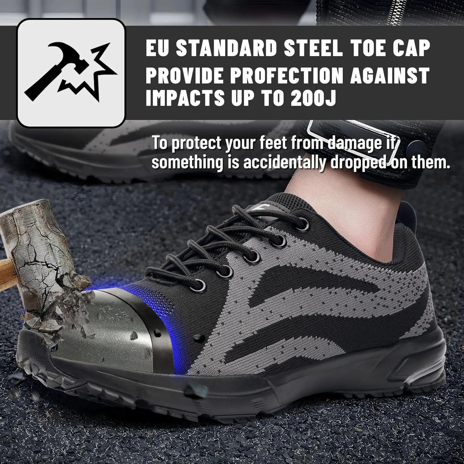 Steel Toe Shoes for Men Women Work Safety Shoes Comfortable Lightweight Puncture Proof Slip Resistant Indestructible Warehouse Industry Construction Shoes
