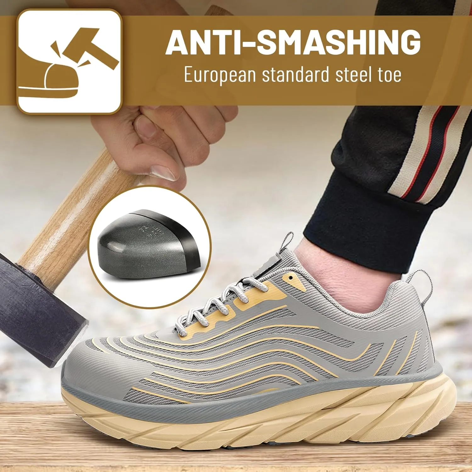 Steel Toe Shoes for Men Women Work Safety Shoes Comfortable Lightweight Puncture Proof Slip Resistant Indestructible Warehouse Industry Construction Shoes