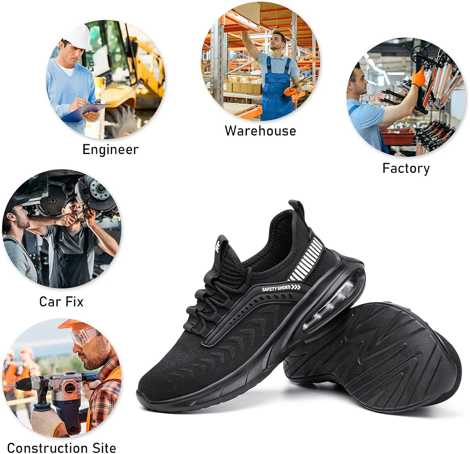 Steel Toe Shoes for Men Work Women Lightweight Air Cushion Sneakers Slip Resistant Safety Work Boots Indestructible Shoes