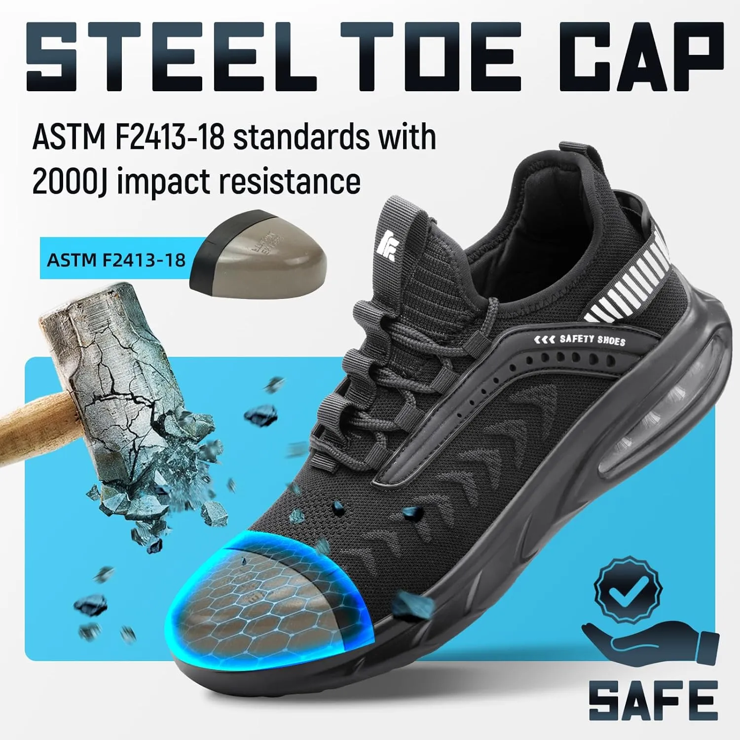 Steel Toe Shoes for Men Work Women Lightweight Air Cushion Sneakers Slip Resistant Safety Work Boots Indestructible Shoes