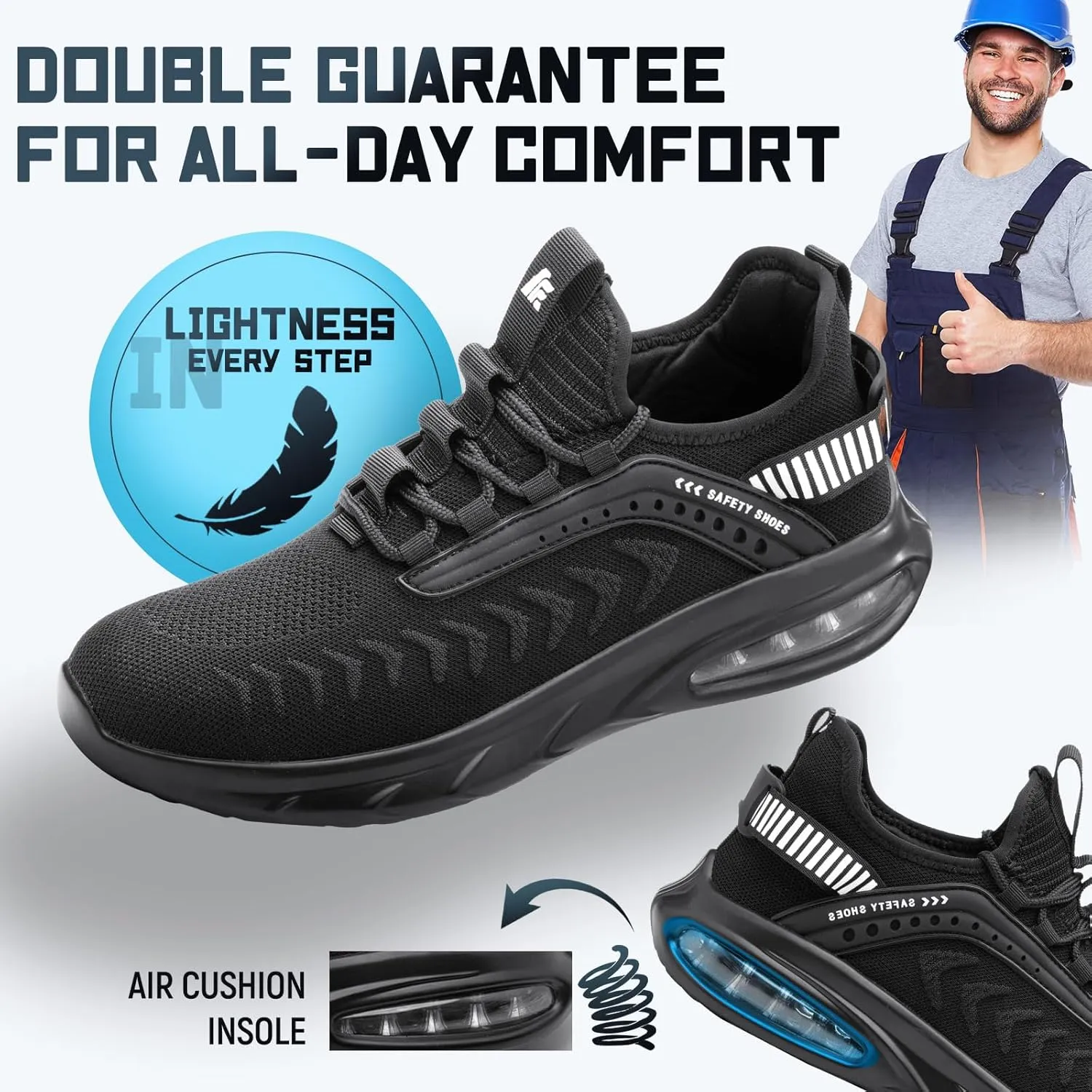 Steel Toe Shoes for Men Work Women Lightweight Air Cushion Sneakers Slip Resistant Safety Work Boots Indestructible Shoes