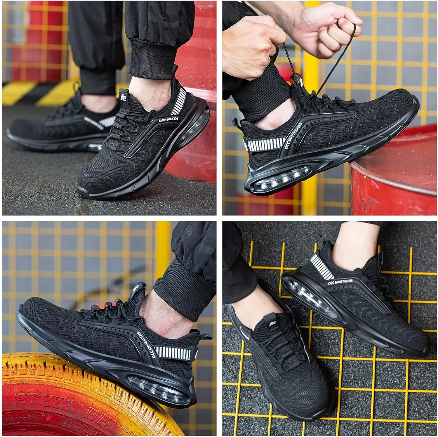 Steel Toe Shoes for Men Work Women Lightweight Air Cushion Sneakers Slip Resistant Safety Work Boots Indestructible Shoes