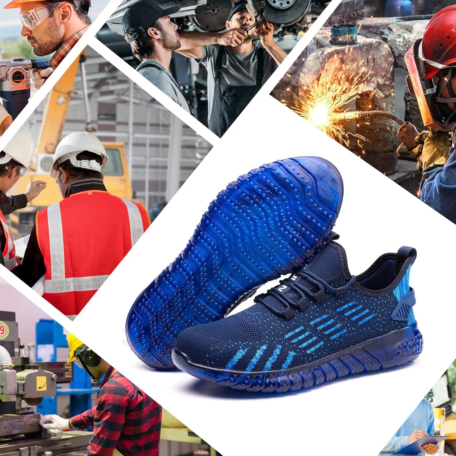 Steel Toe Shoes for Men Work Women Lightweight Air Cushion Sneakers Slip Resistant Safety Work Boots Indestructible Shoes