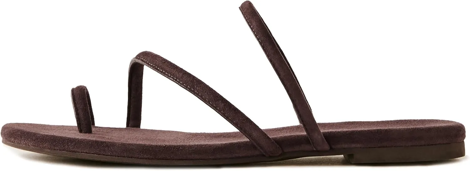Strappy Flat Sandals for Women Open Toe Slip On Slides Toe Ring Cross Strap Slippers Sandals Casual Comfortable Summer Beach Flat Shoes