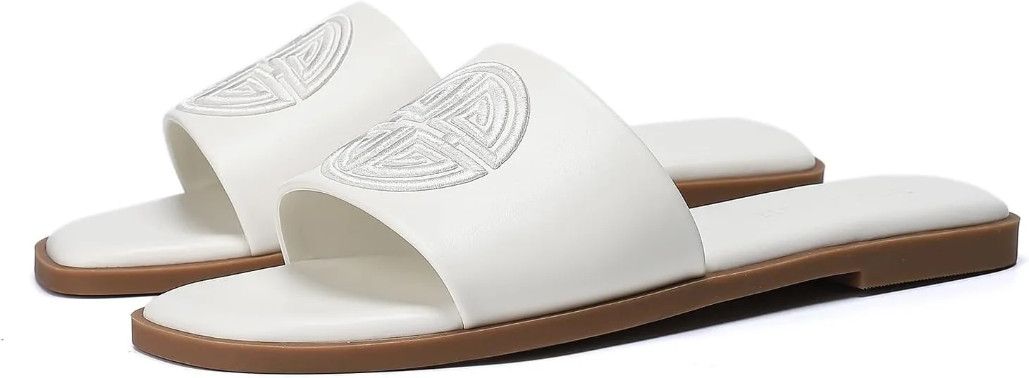Stratuxx Kaze Womens Flat Sandals Dressy Summer Slide Dress Sandals Comfortable Cute Leather Black Sandals for Women