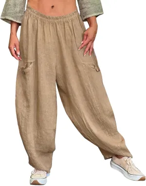 Summer Linen Pants for Women Color Pocket Baggy Casual Pants Pant