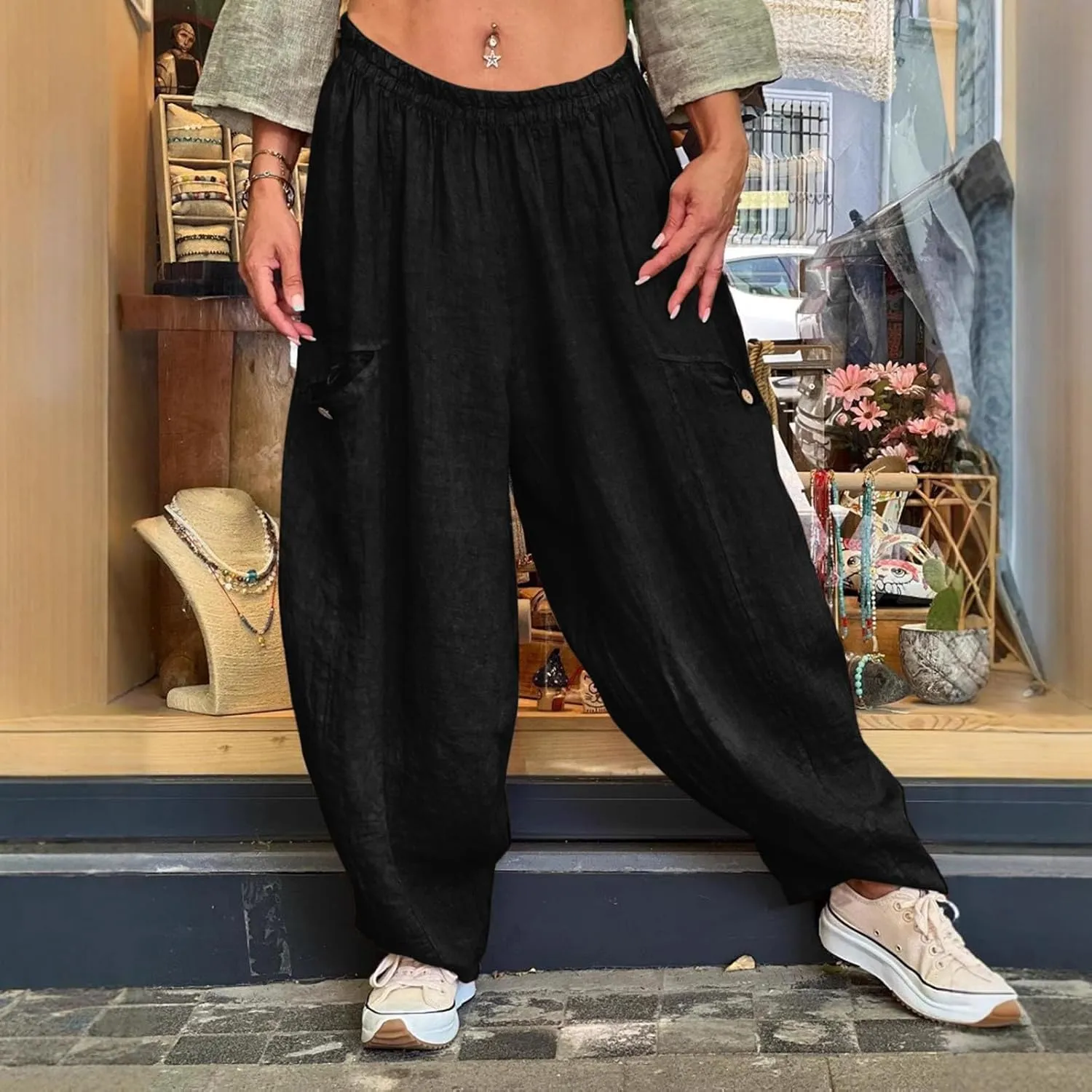 Summer Linen Pants for Women Color Pocket Baggy Casual Pants Pant