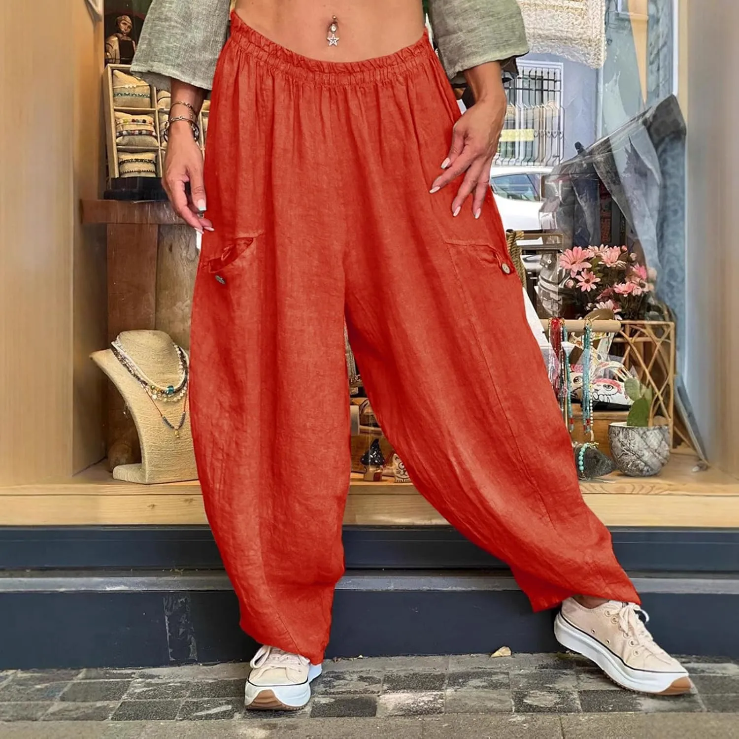 Summer Linen Pants for Women Color Pocket Baggy Casual Pants Pant