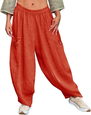 Summer Linen Pants for Women Color Pocket Baggy Casual Pants Pant