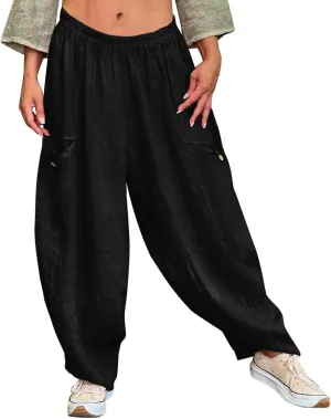Summer Linen Pants for Women Color Pocket Baggy Casual Pants Pant