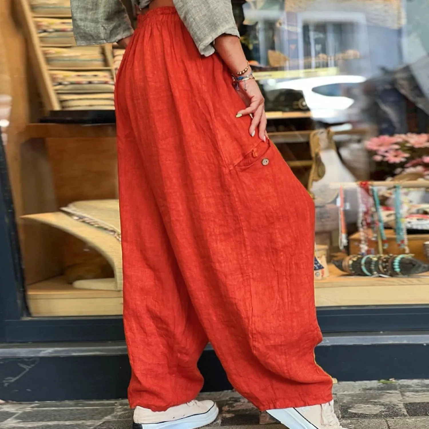 Summer Linen Pants for Women Color Pocket Baggy Casual Pants Pant