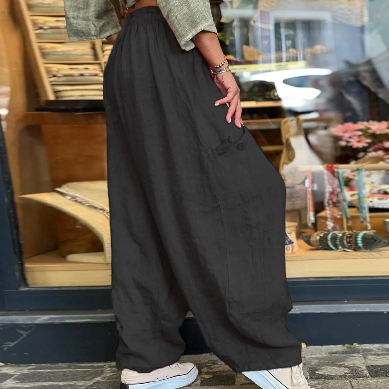 Summer Linen Pants for Women Color Pocket Baggy Casual Pants Pant