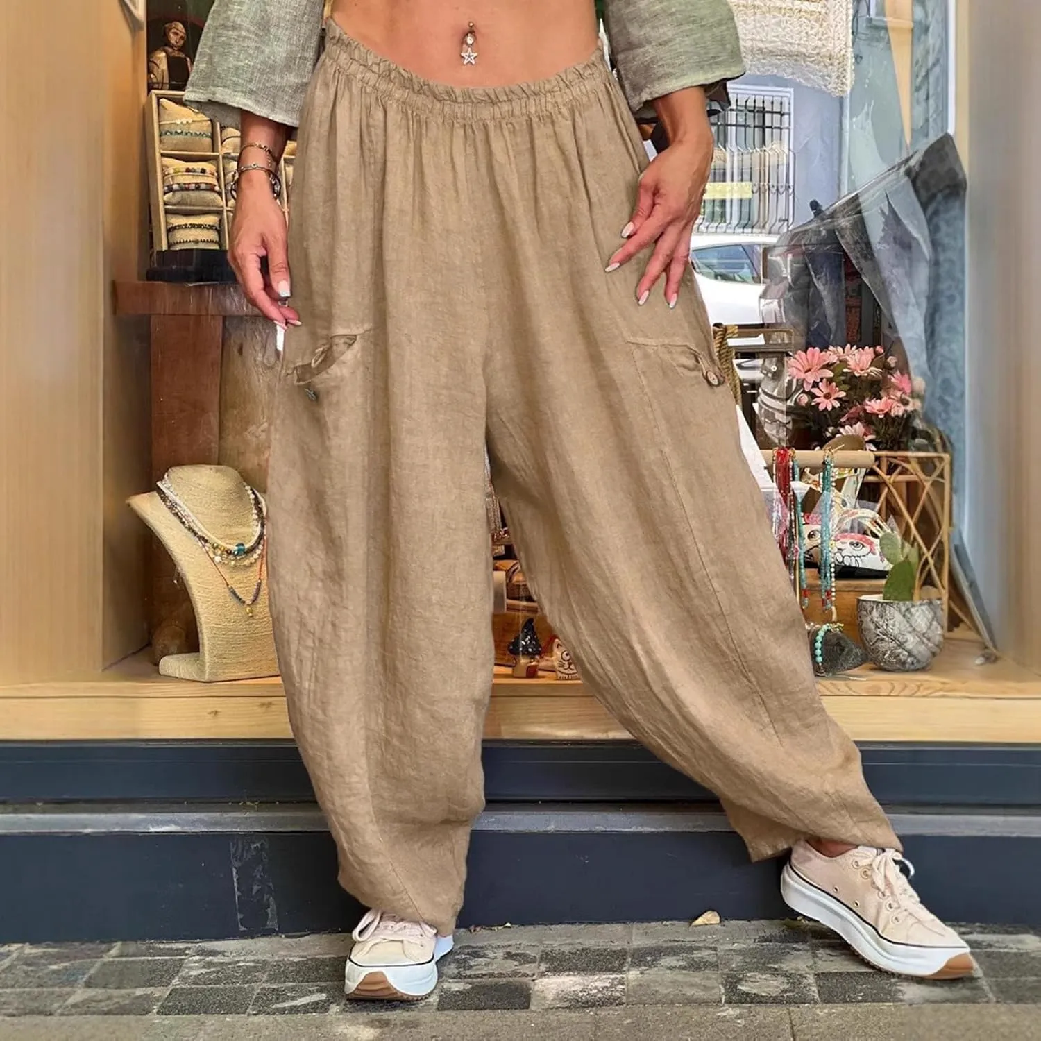 Summer Linen Pants for Women Color Pocket Baggy Casual Pants Pant