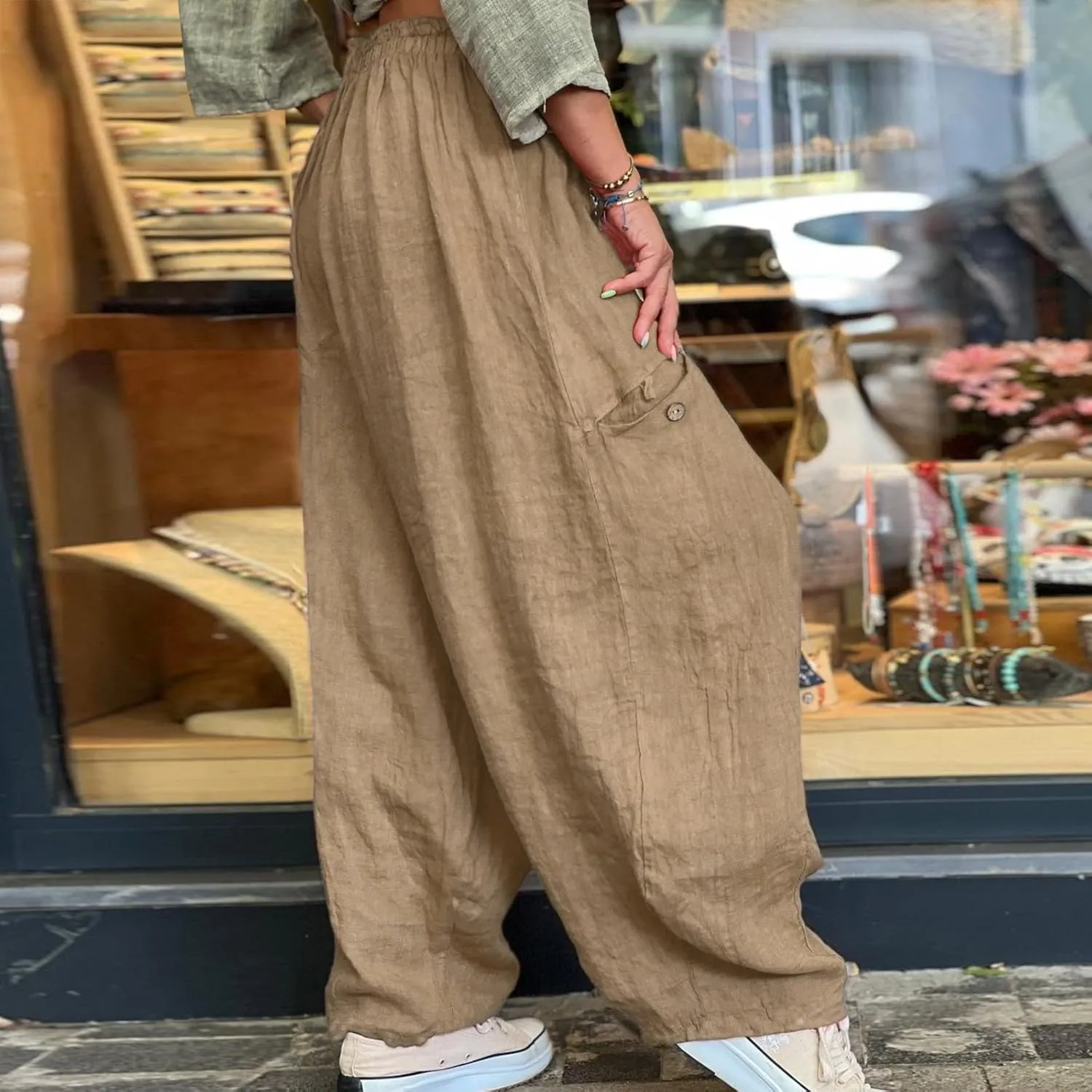 Summer Linen Pants for Women Color Pocket Baggy Casual Pants Pant