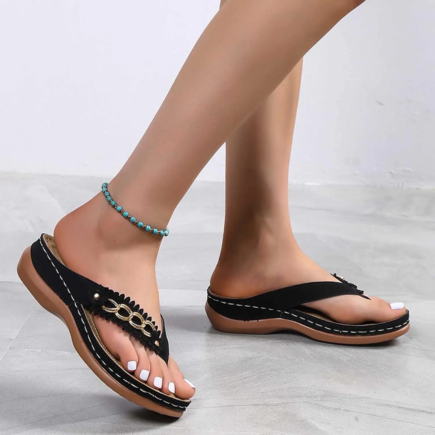 Tassel Wedge Sandals for Women Flip Flops with High Increased Flower Platform Sandal Dressy Summer Beach Shoes Cushion FootBed Comfort