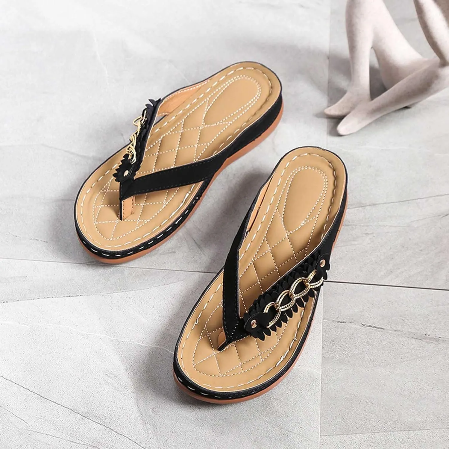 Tassel Wedge Sandals for Women Flip Flops with High Increased Flower Platform Sandal Dressy Summer Beach Shoes Cushion FootBed Comfort